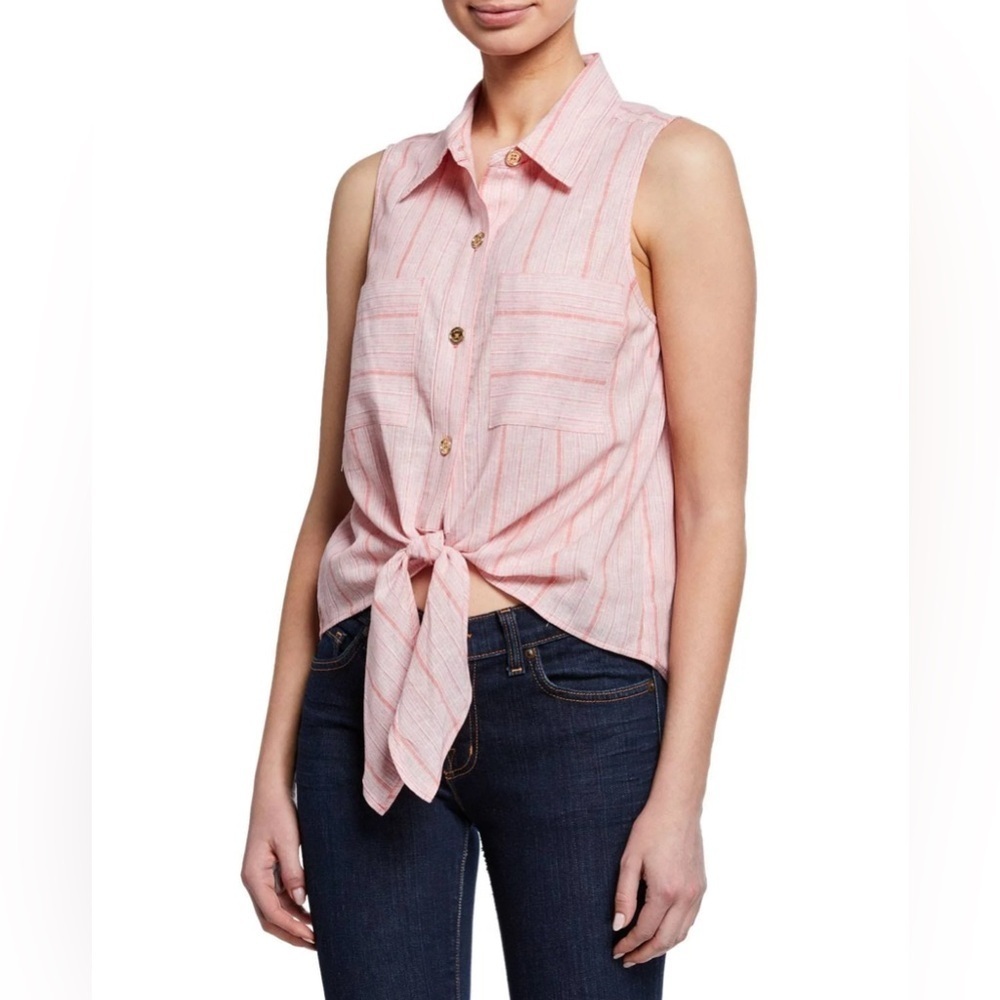 Michael Kors Striped tie front linen blend shirt XS
